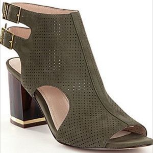 LOUISE ET CIE Open Toe Booties with Tortoise Heel